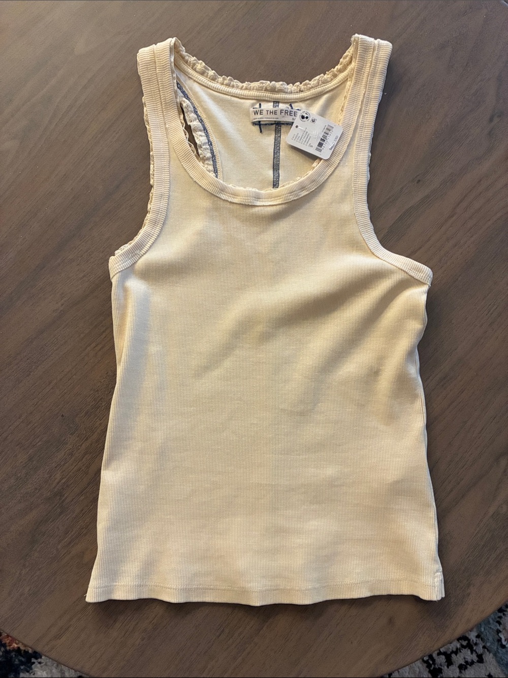 We The Free Cream Ribbed Scoop Tank Top